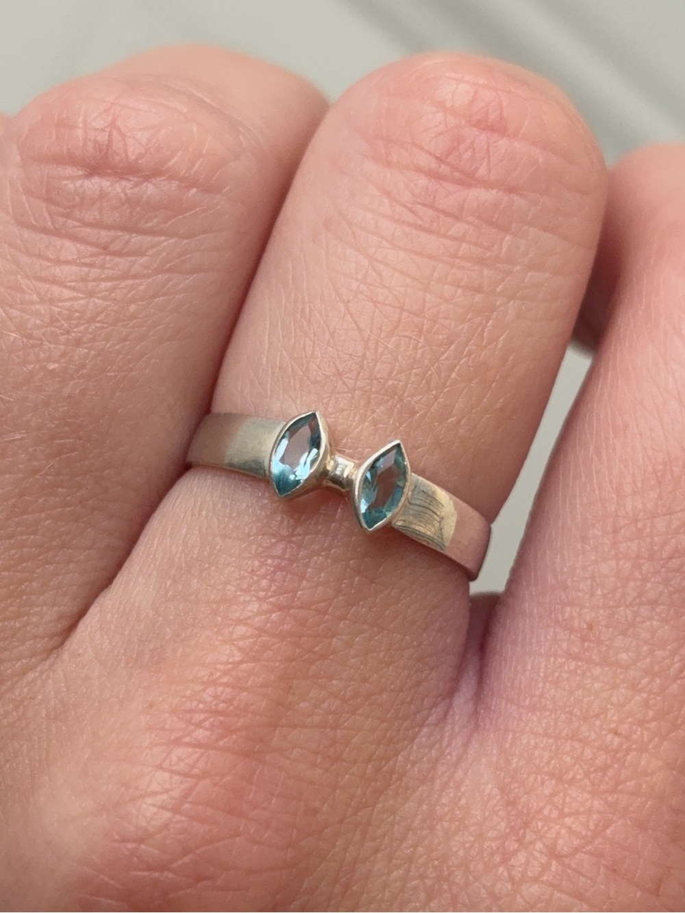 Sterling Silver Vintage Two Stone Marquise Blue Topaz Gemstone Ring